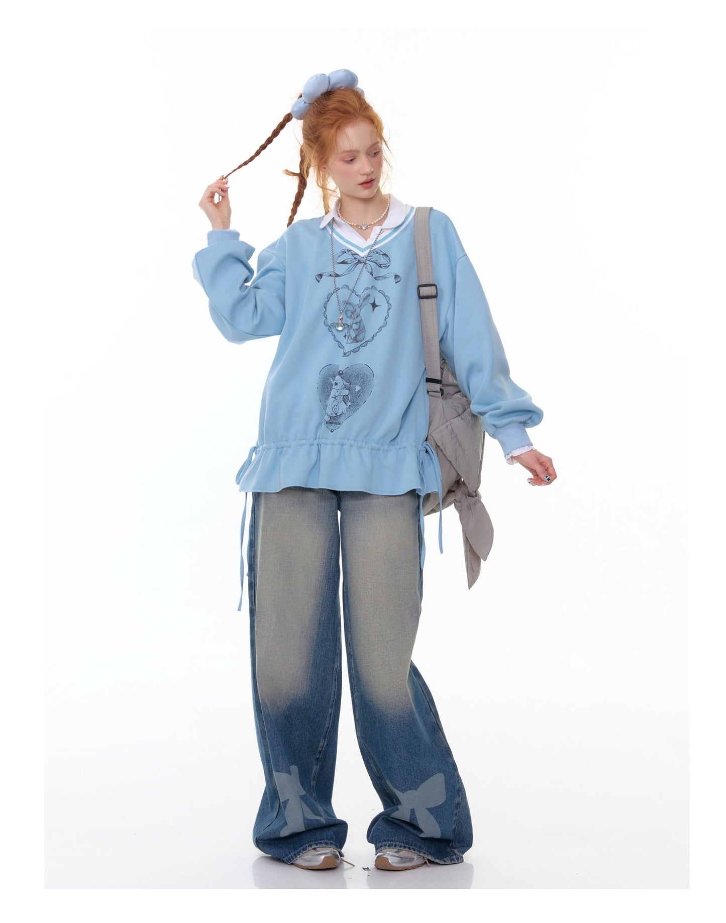 ZiziFei Bow-Print Denim Pants