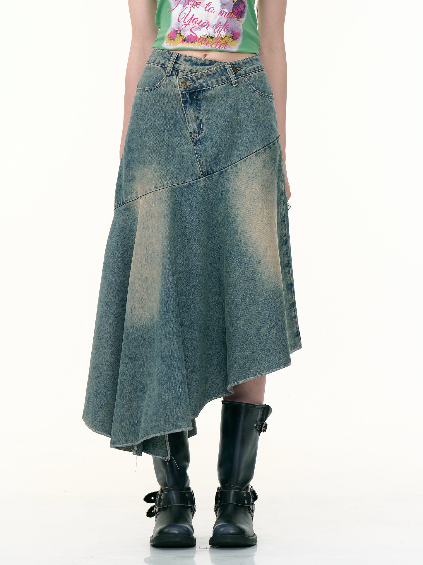 ZiziFei Asymmetrical Denim Midi Skirt