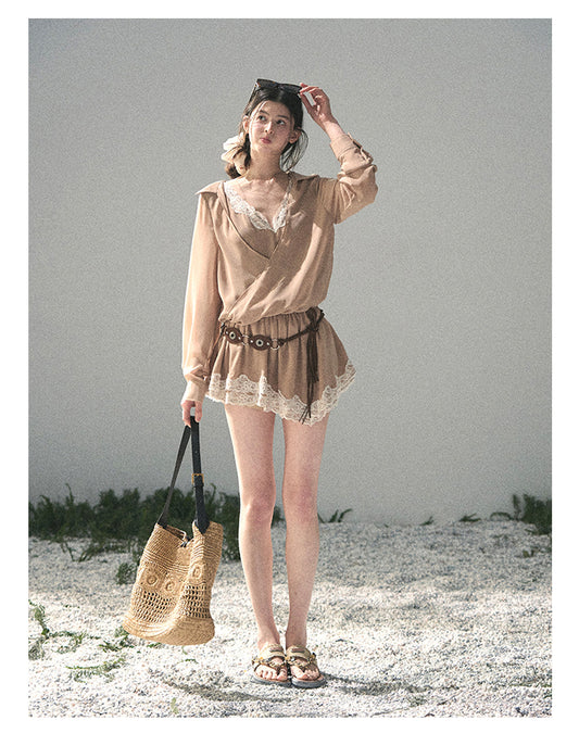 ShaoYeYan Aomalm Hidden in Evening Breeze Fake Two-Layer Lace Dress