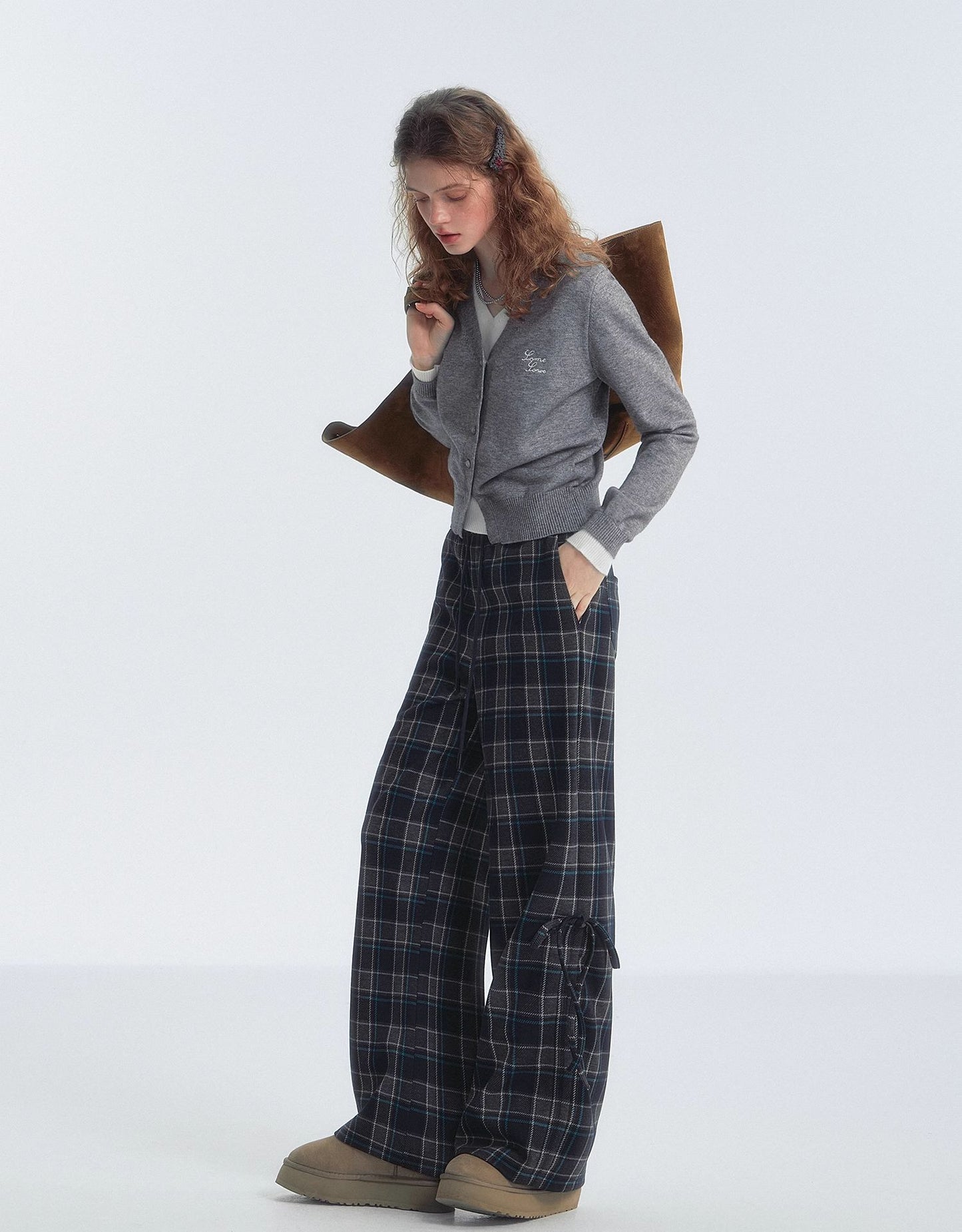 SOMESOWE Plaid Drawstring Trousers