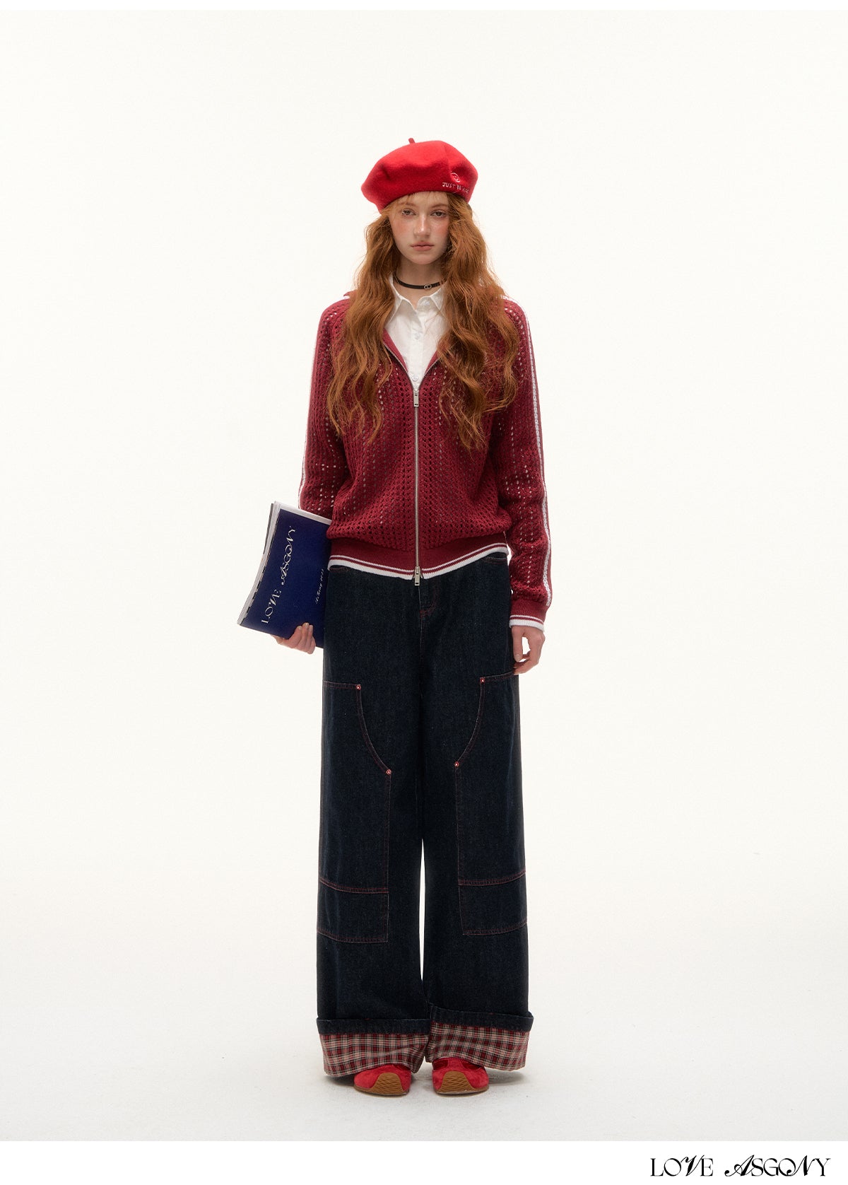 AsGony Sporty Academic Colorblock Embroidered Sweater