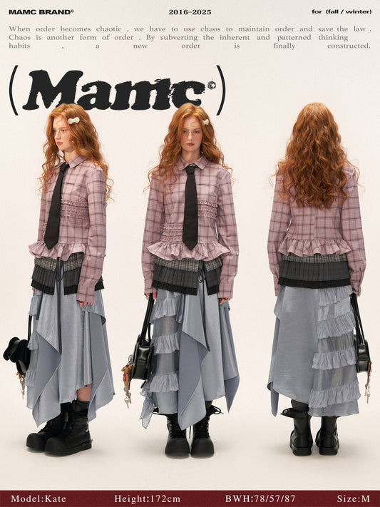 MAMC Ruffle Hem Plaid Shirt