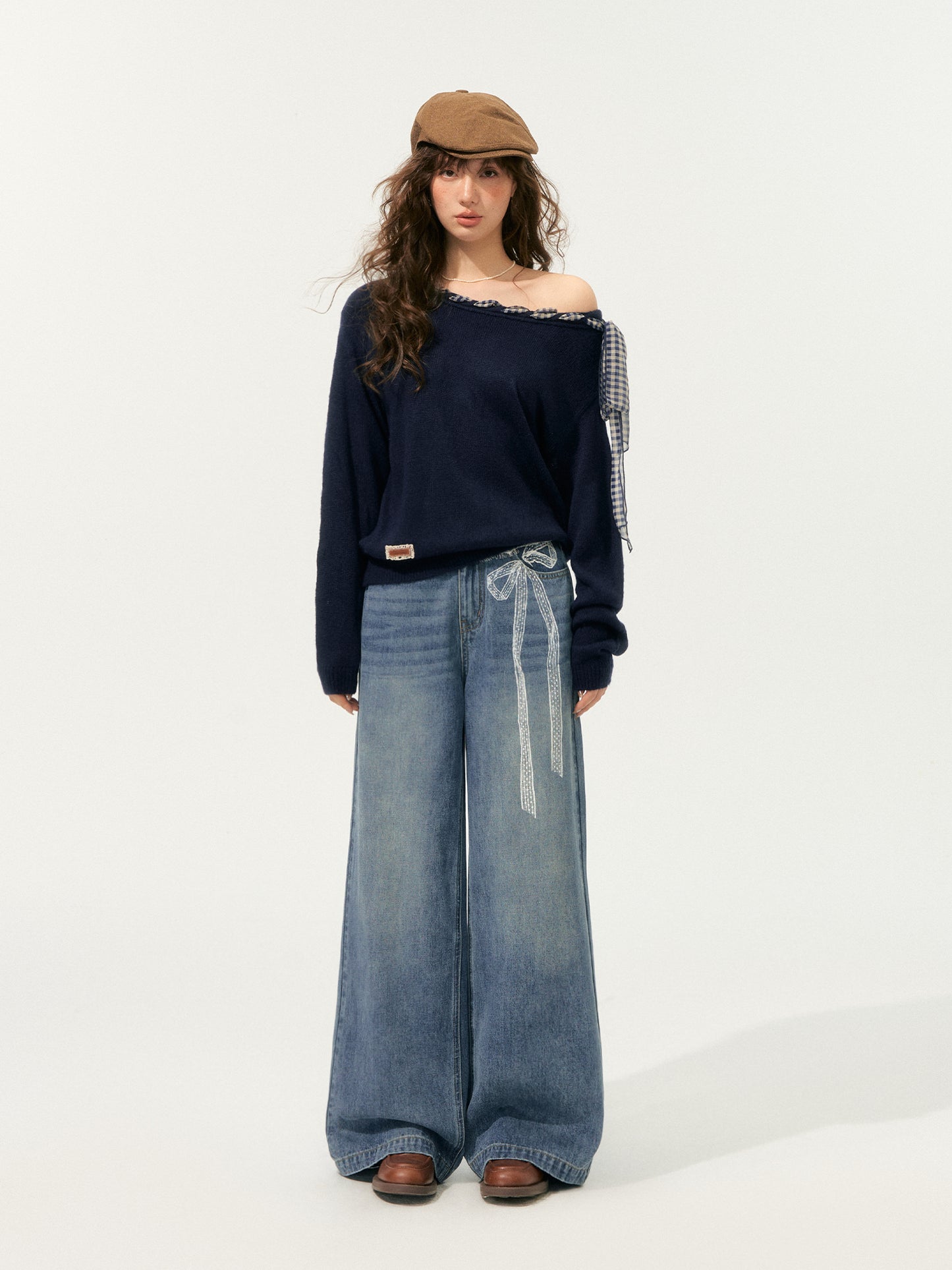 SOMESOWE Lace-Print Flared Jeans