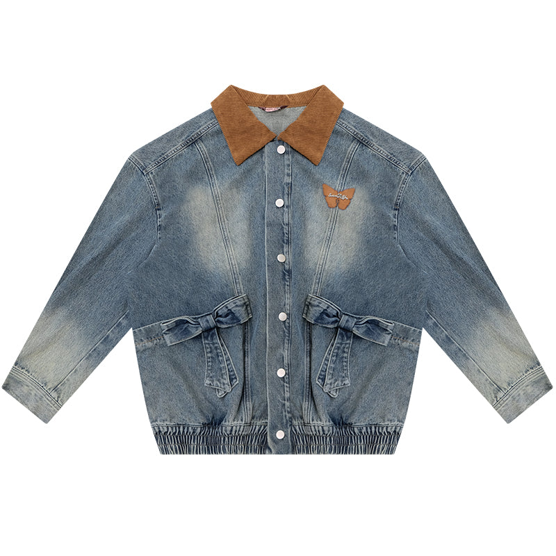 ZiziFei Corduroy-Collar Denim Jacket