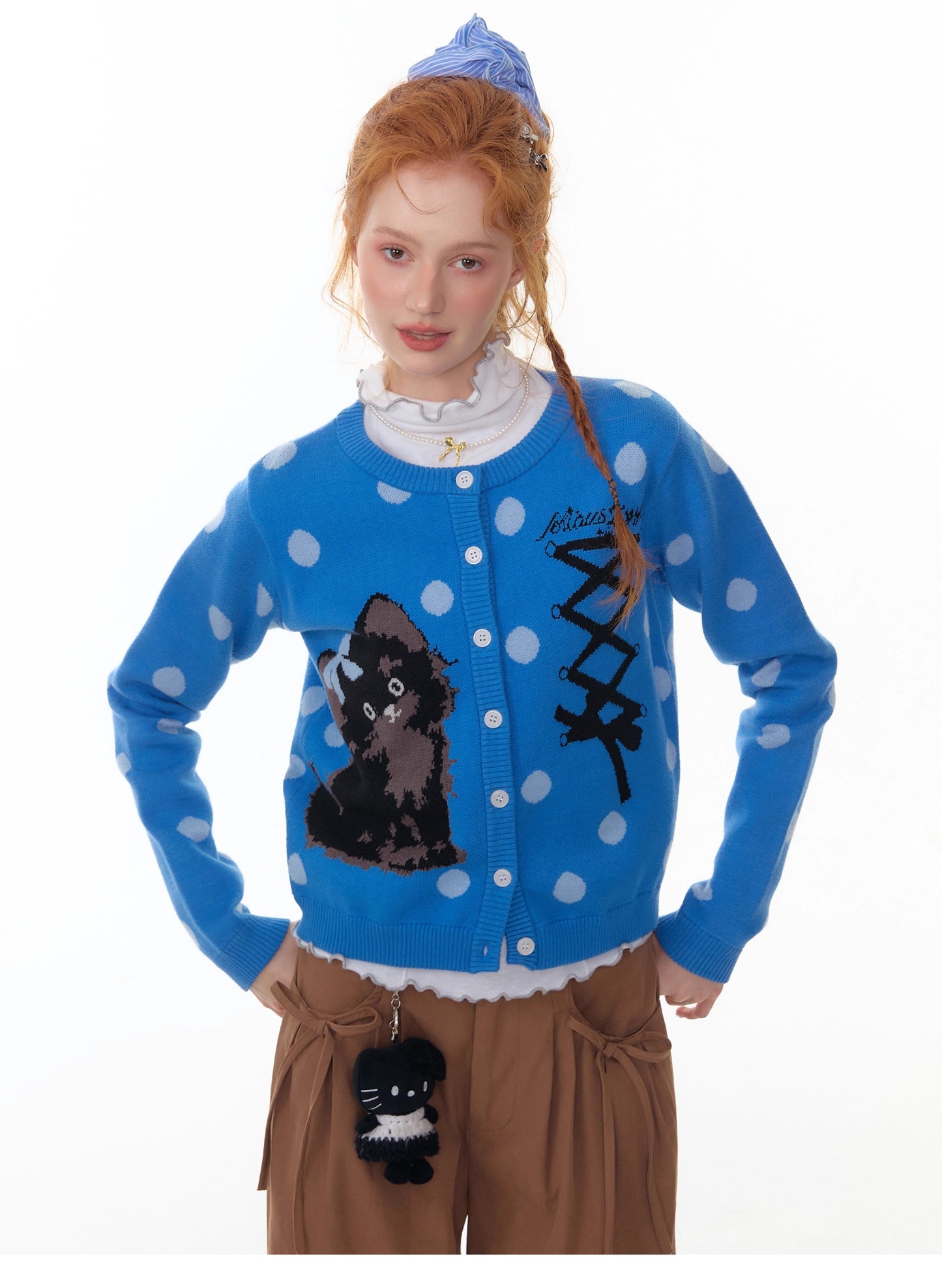 ZiziFei "Meow Sweetheart" Dot Knit Cardigan