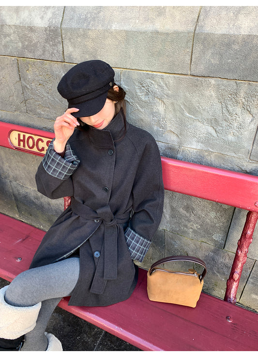 Pusumede Plaid Wool Blend Coat