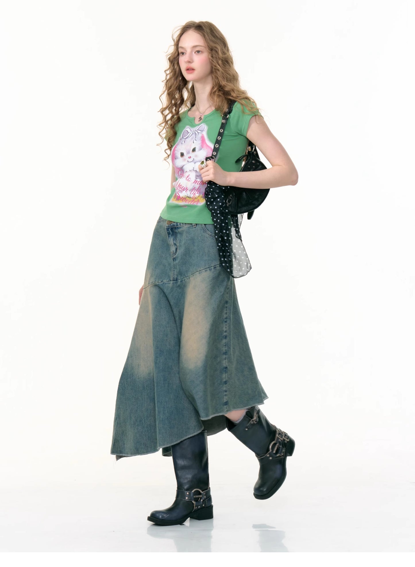 ZiziFei Asymmetrical Denim Midi Skirt
