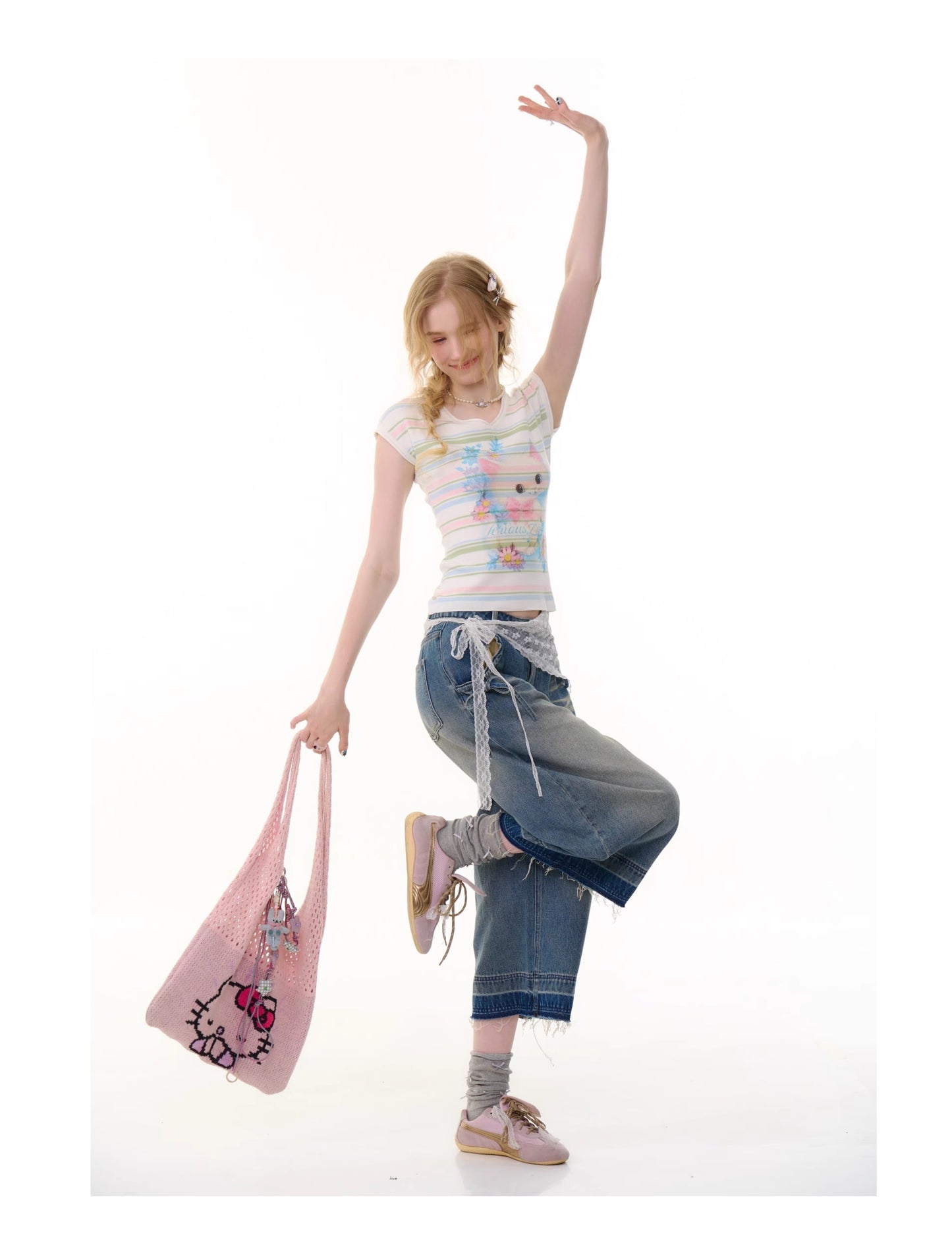 ziziFei Retro Cat Stripe Tee