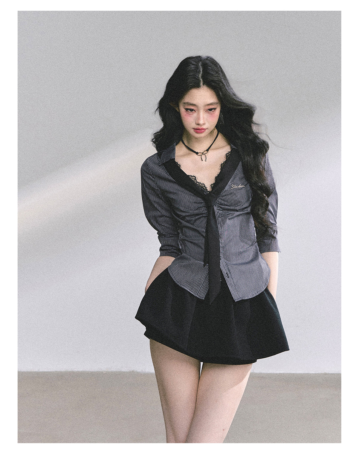 SHAOYEYAN American Waist-Defining Lace Stripe Shirt