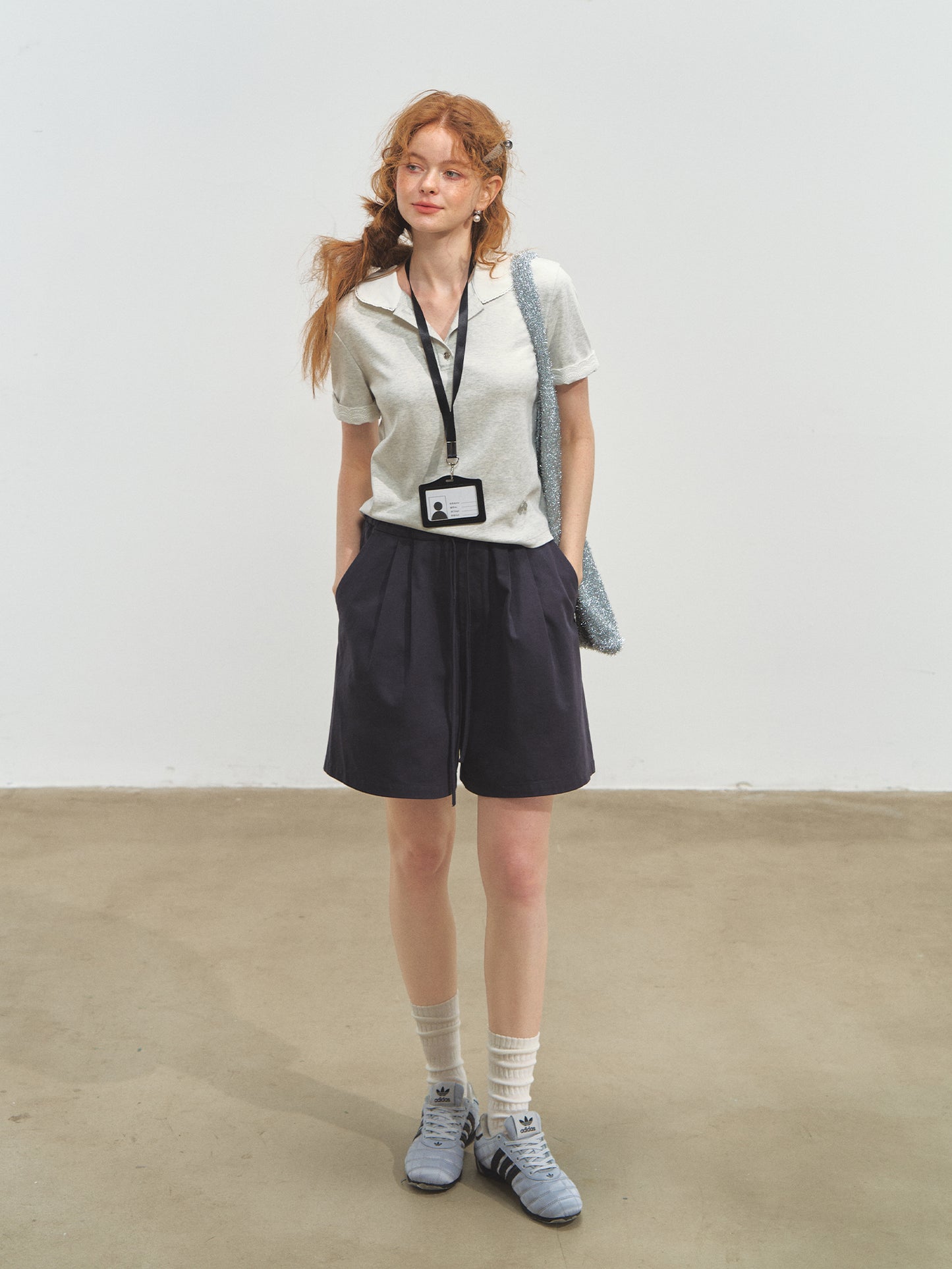 SOMESOWE Striped Lace Polo Tee