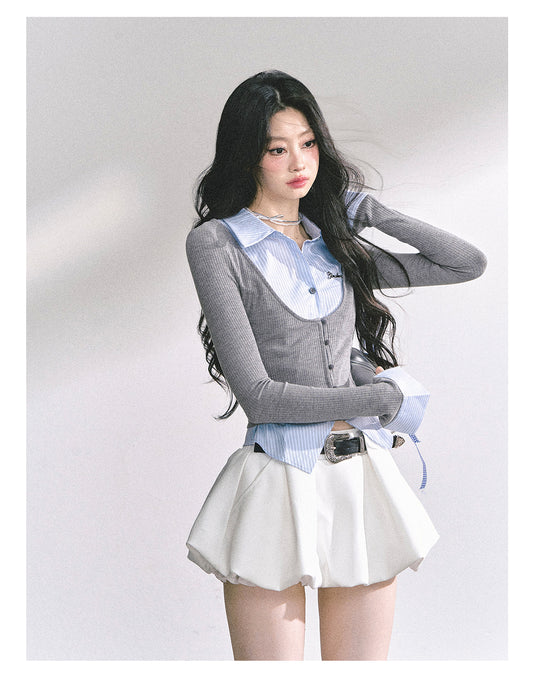 SHAOYEYAN American Style Mock Layered Knit Tee