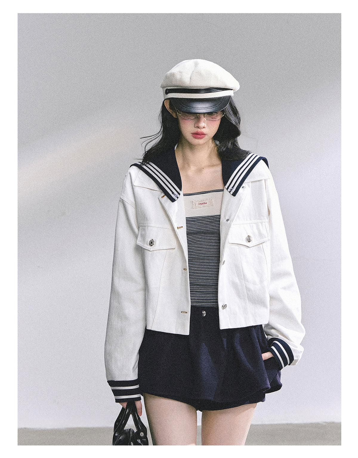 SHAOYEYAN Detachable Sailor Collar Denim Jacket (with detachable navy collar)