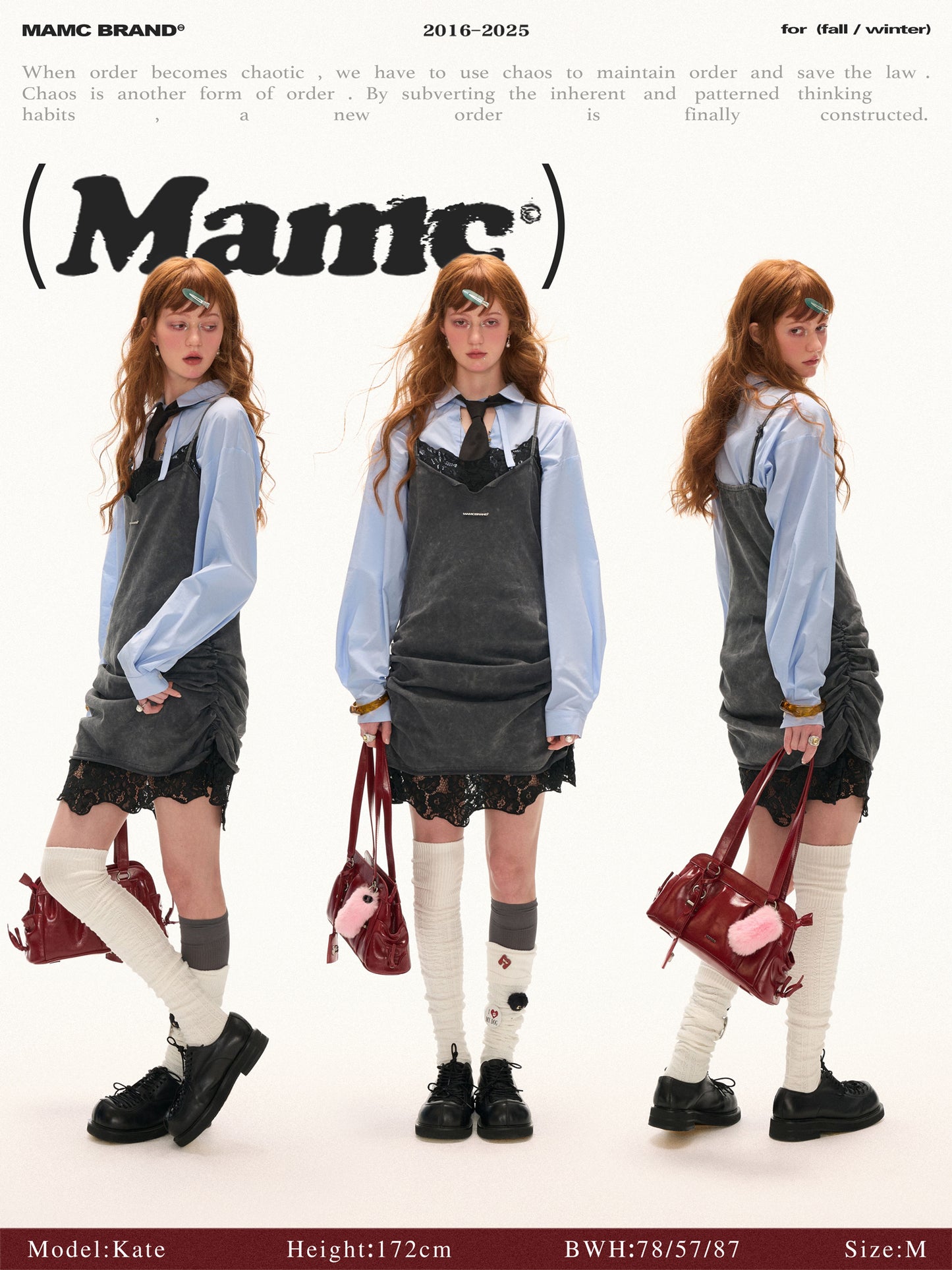 MAMC Gray Lace Panel Slip Dress