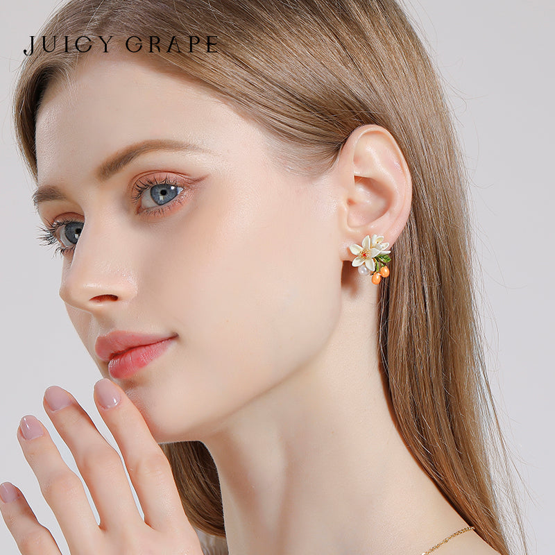 Juicy Grape Orange Blossom & Kumquat Enamel Earrings