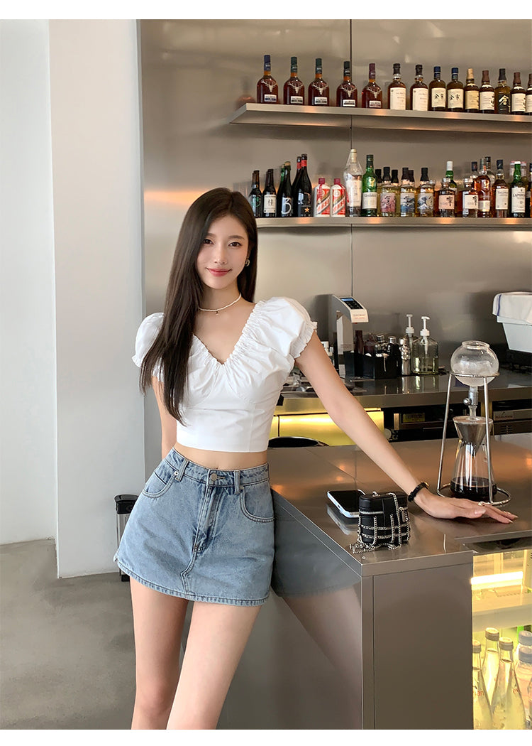 MULVAN French V-Neck Crop Top