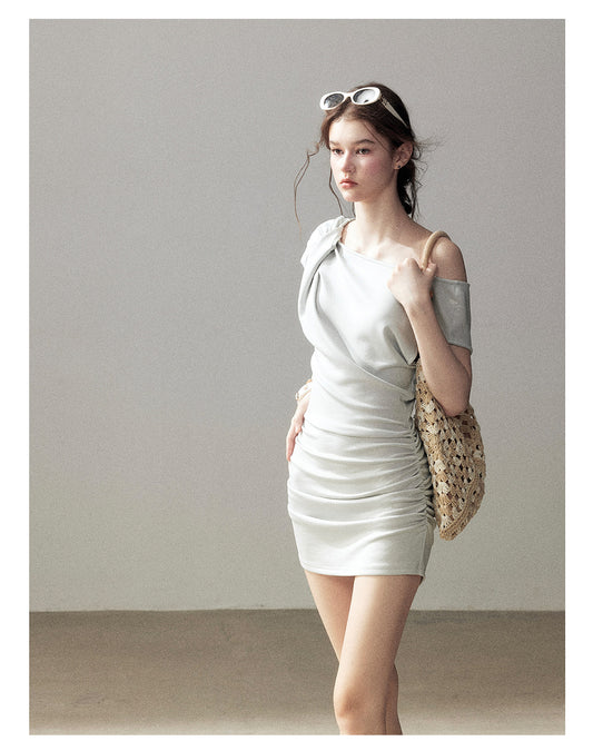 ShaoYeYan Aomalm From Dawn to Dusk Minimalist Twist Off-Shoulder Dress