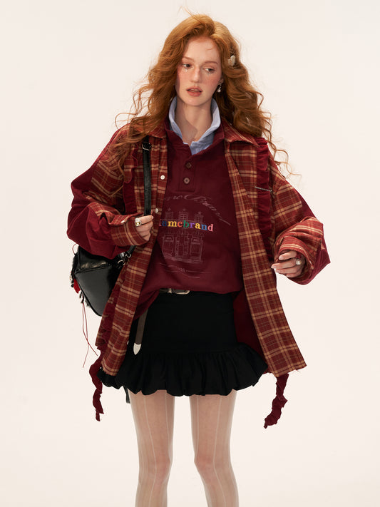 MAMC Retro Plaid Patchwork Hooded Shirt