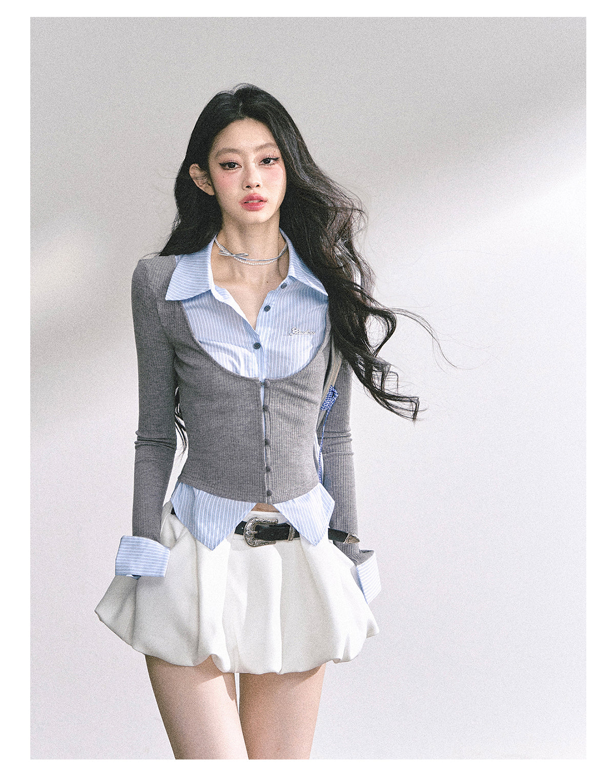 SHAOYEYAN American Style Mock Layered Knit Tee