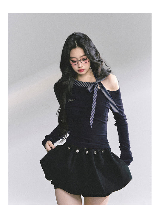 SHAOYEYAN Golden Secretary Rule Off-Shoulder Tee