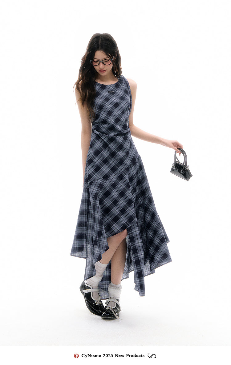 CyNi Retro Lightweight Sleeveless Plaid Dress