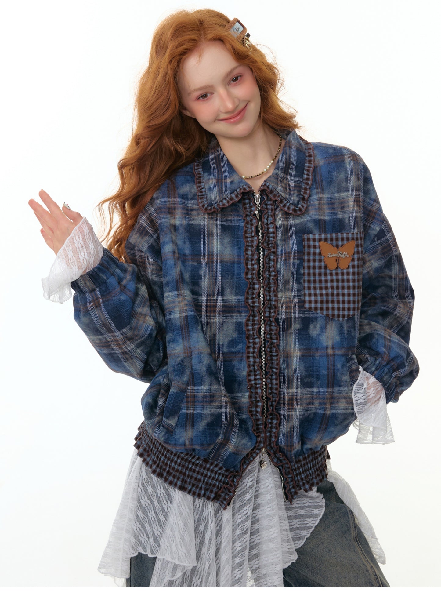 ZiziFei "Navy Secret" Plaid Jacket