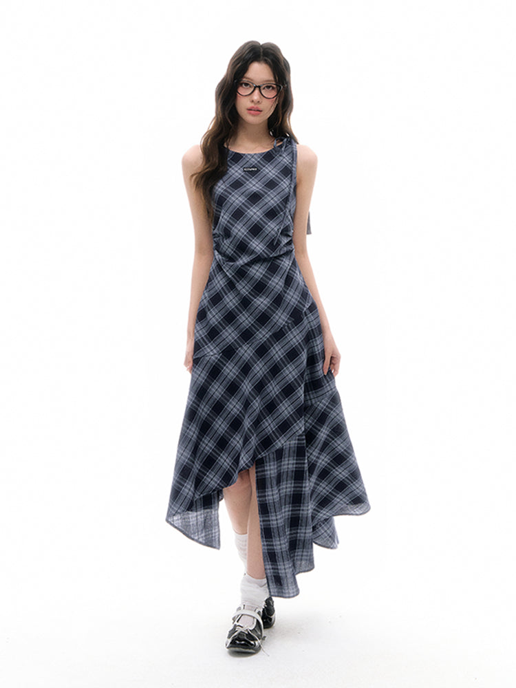 CyNi Retro Lightweight Sleeveless Plaid Dress