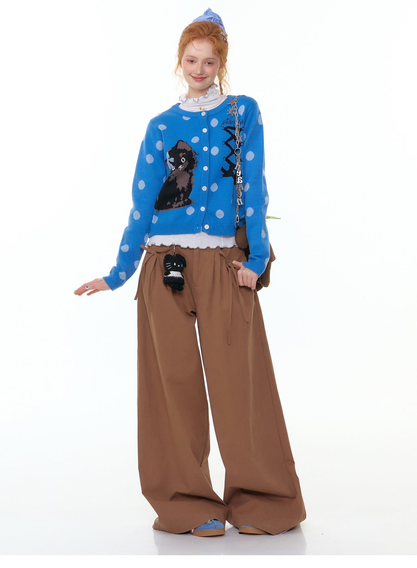 ZiziFei "Meow Sweetheart" Dot Knit Cardigan