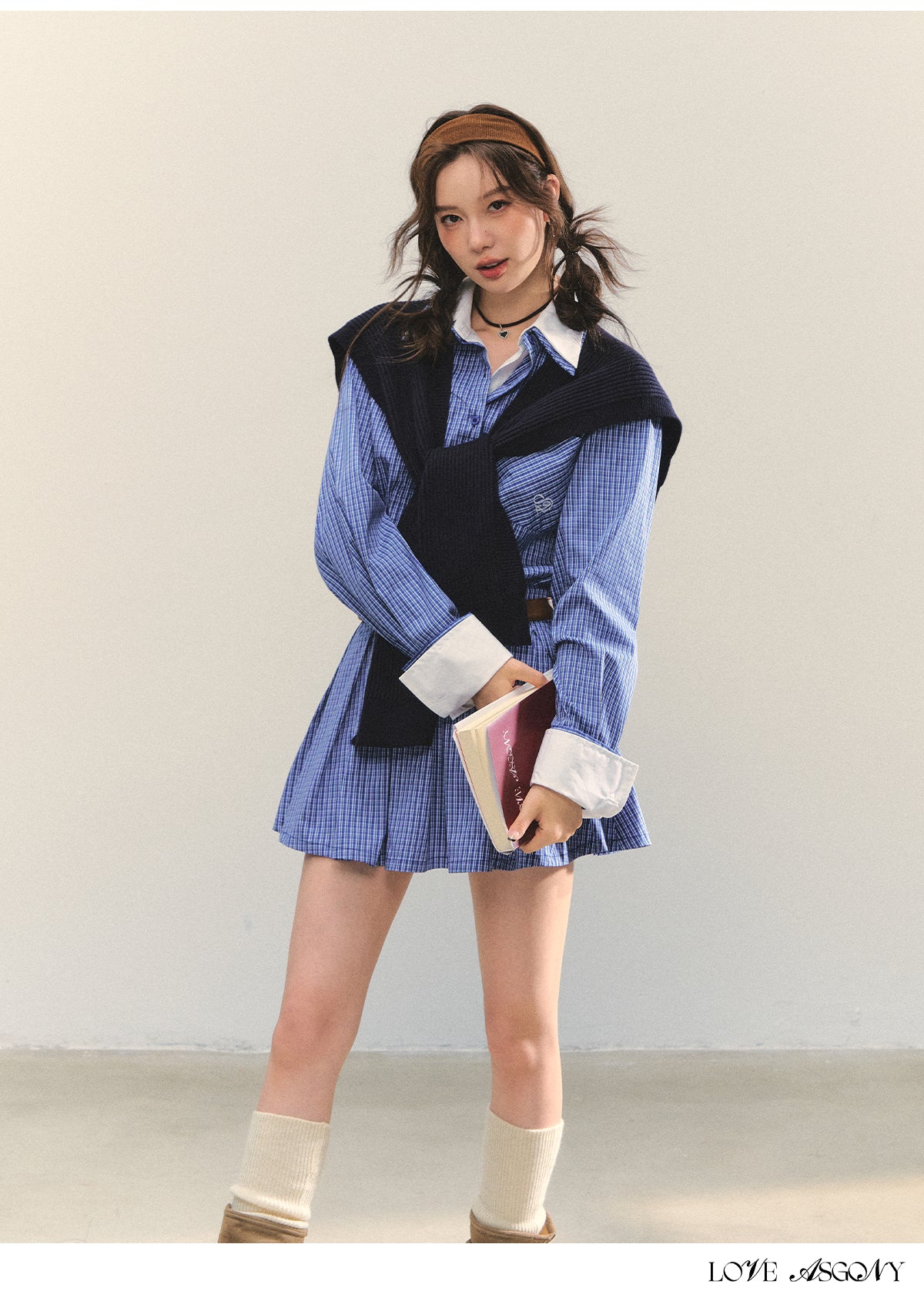 AsGony MIU Style Cape Fake Two-Piece Dress