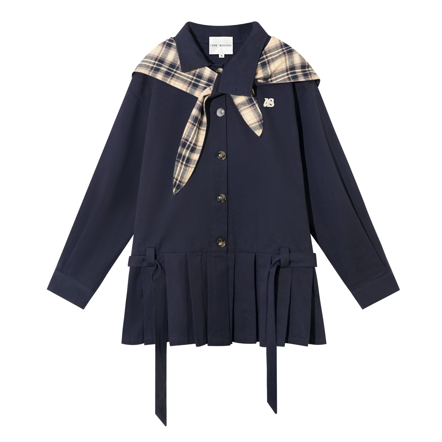 AsGony Detachable Bunny Hood Pleated Trench Dress