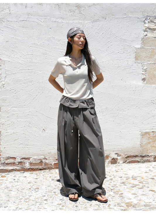 HAVERICE 'Gauze Diary' Linen-Blend Polo & 'Blossom Petal' Wide-Leg Pants