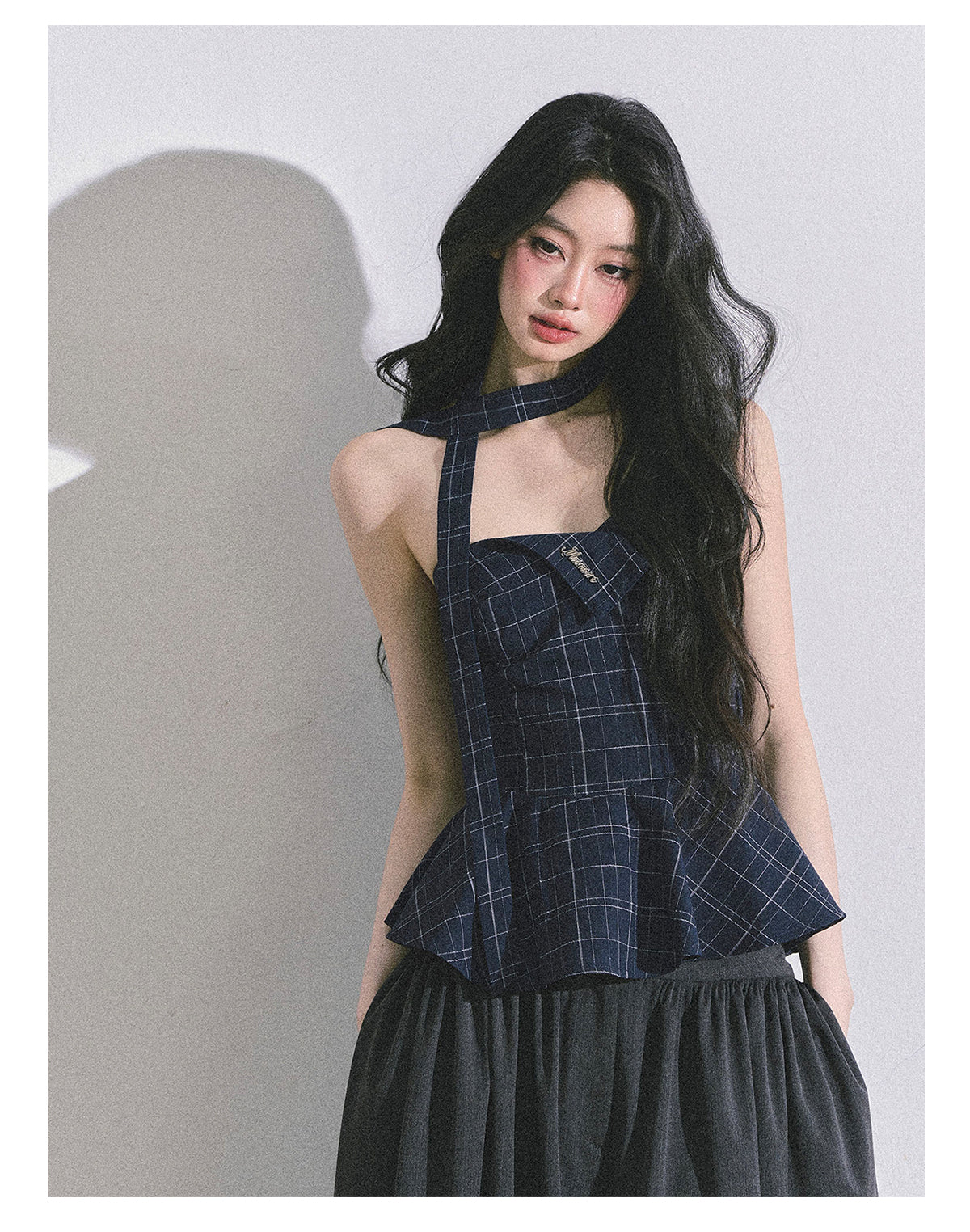 ShaoYeYan Blue Rhythm American Style Plaid Crop Top
