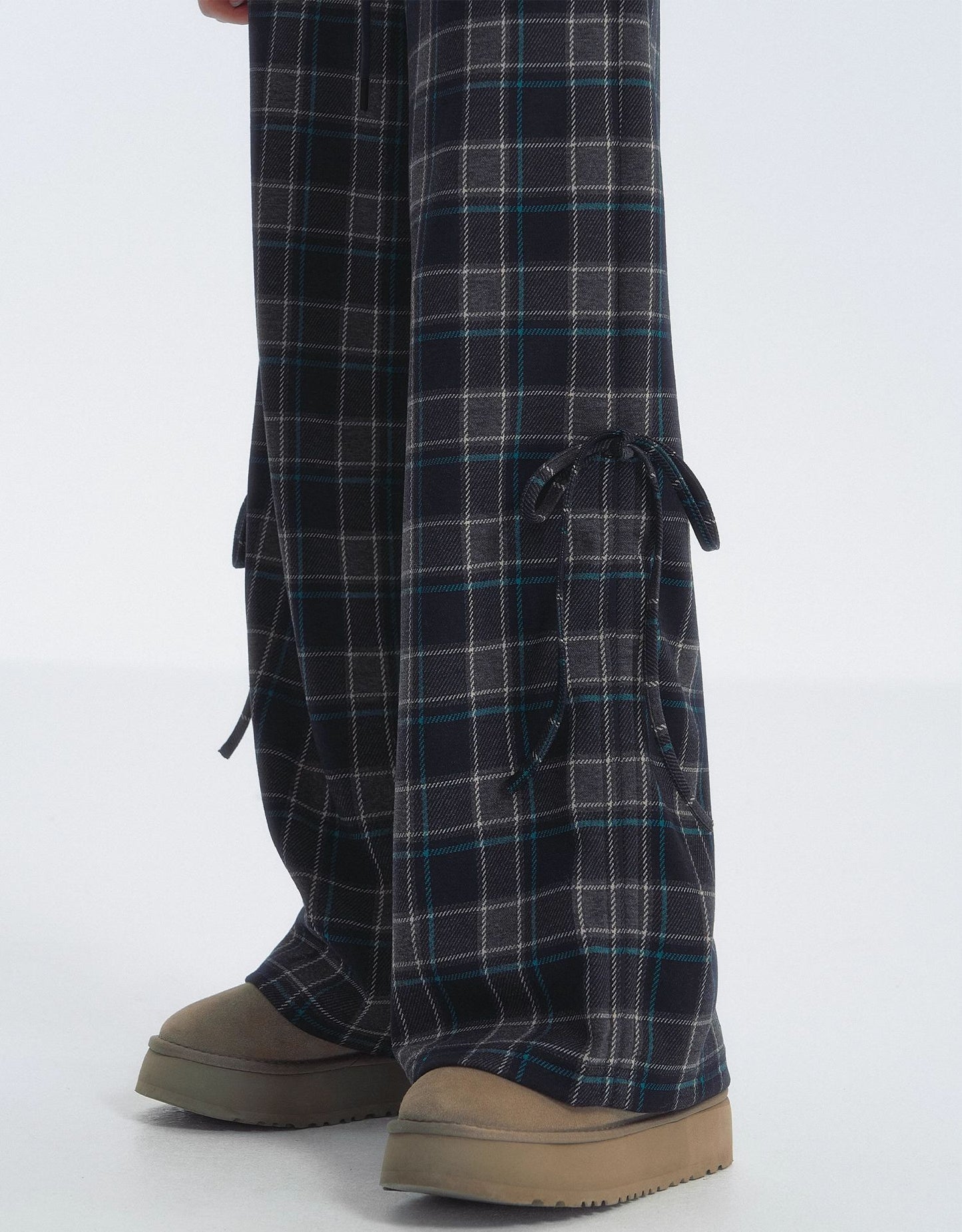 SOMESOWE Plaid Drawstring Trousers