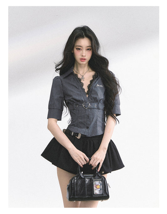 SHAOYEYAN French Lace Striped Shirt