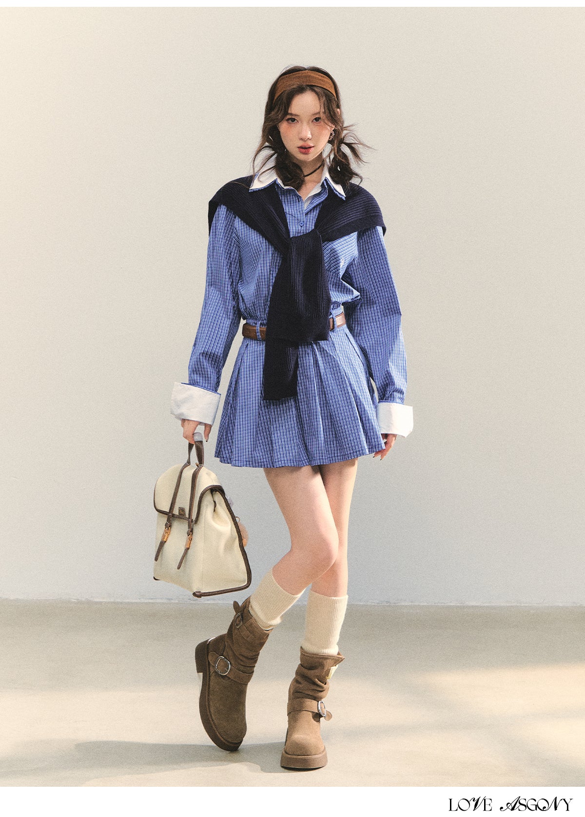 AsGony MIU Style Cape Fake Two-Piece Dress