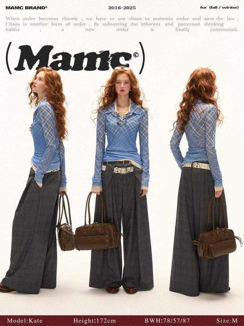 MAMC Sheer Gradient Plaid Top