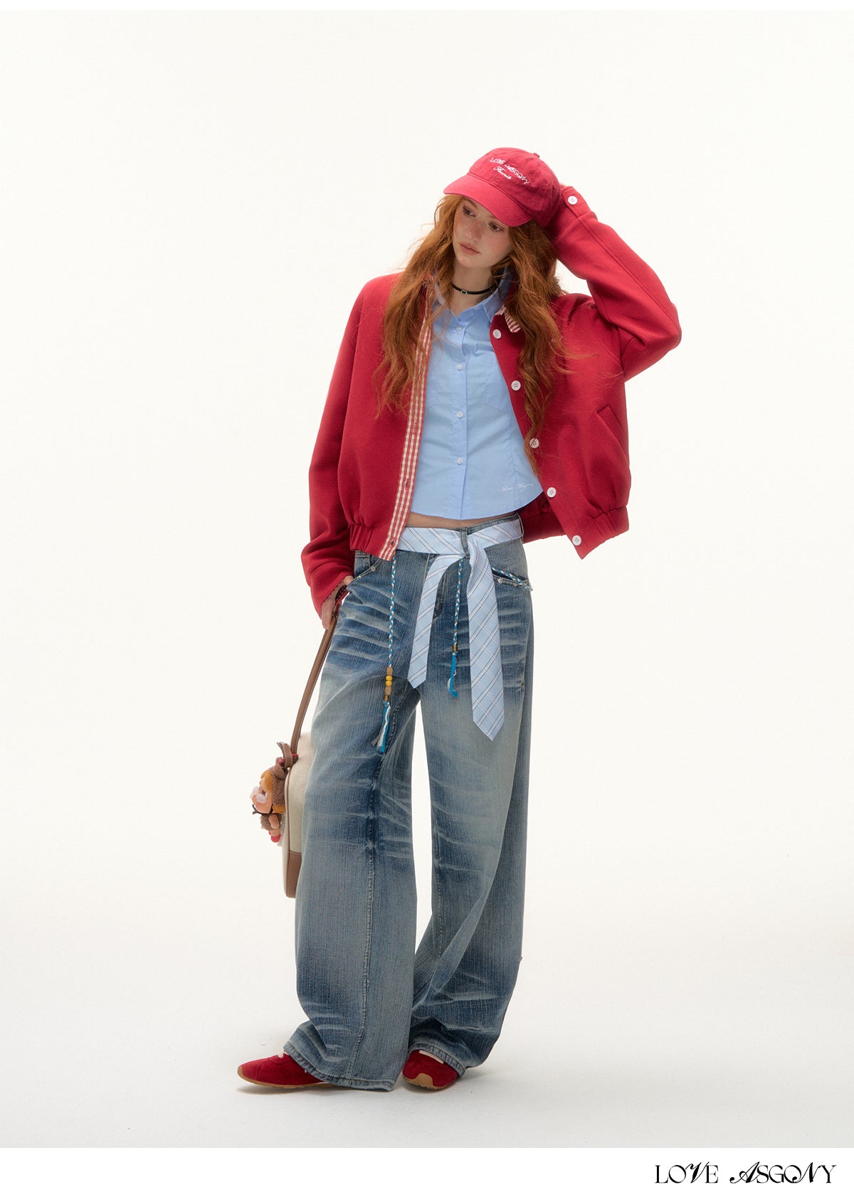 AsGony MIU Style Plaid Collar Sweatshirt Jacket
