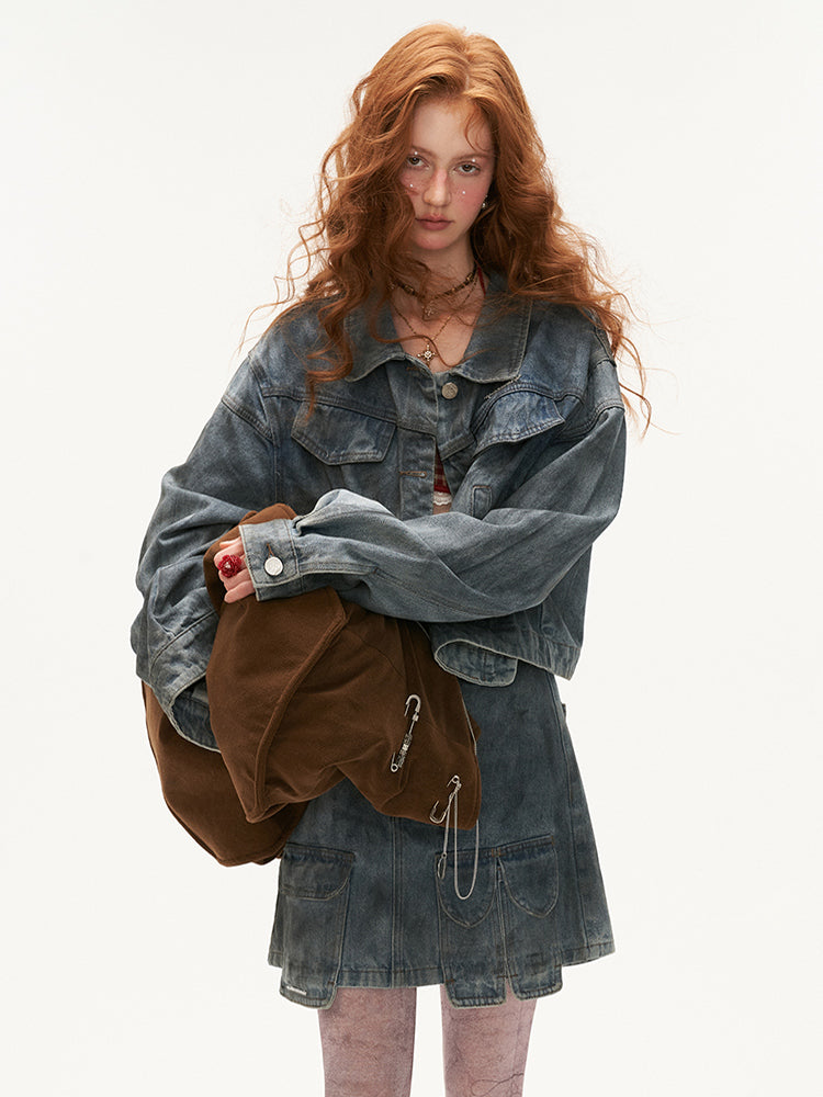 MAMC Distressed Denim Jacket & Mini Skirt