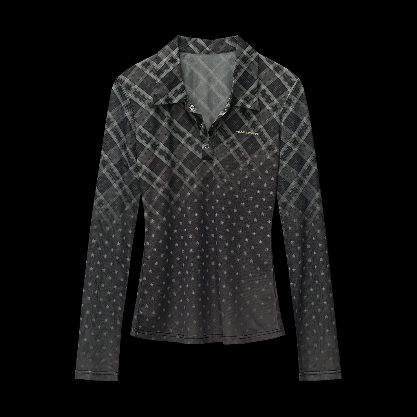 MAMC Sheer Gradient Plaid Top