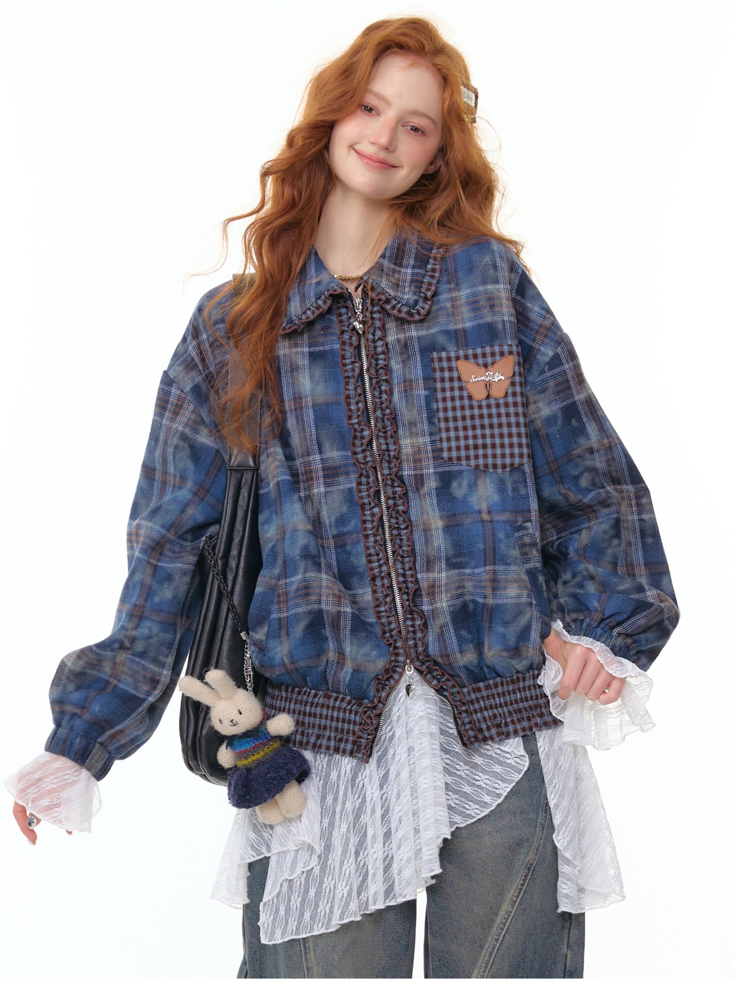 ZiziFei "Navy Secret" Plaid Jacket