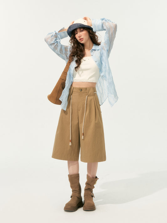 SOMESOWE Pleated Shorts & Sheer Blouse