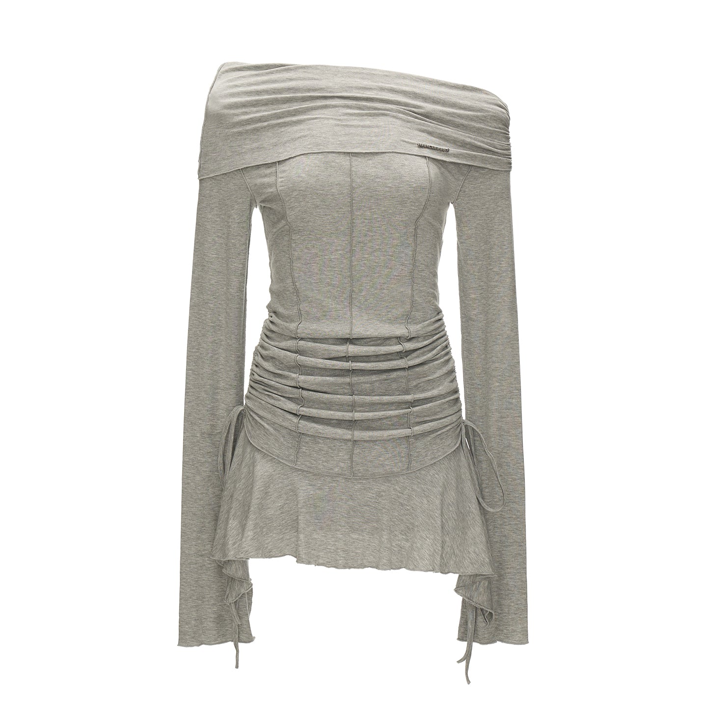 MAMC Asymmetric Shoulder Ruffle Dress