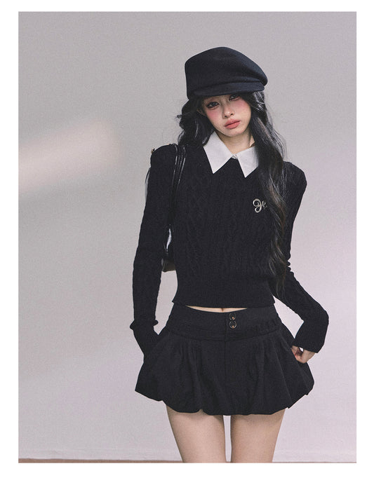 ShaoYeYan Intellectual Aesthetic Fake Two-Layer Knit Sweater