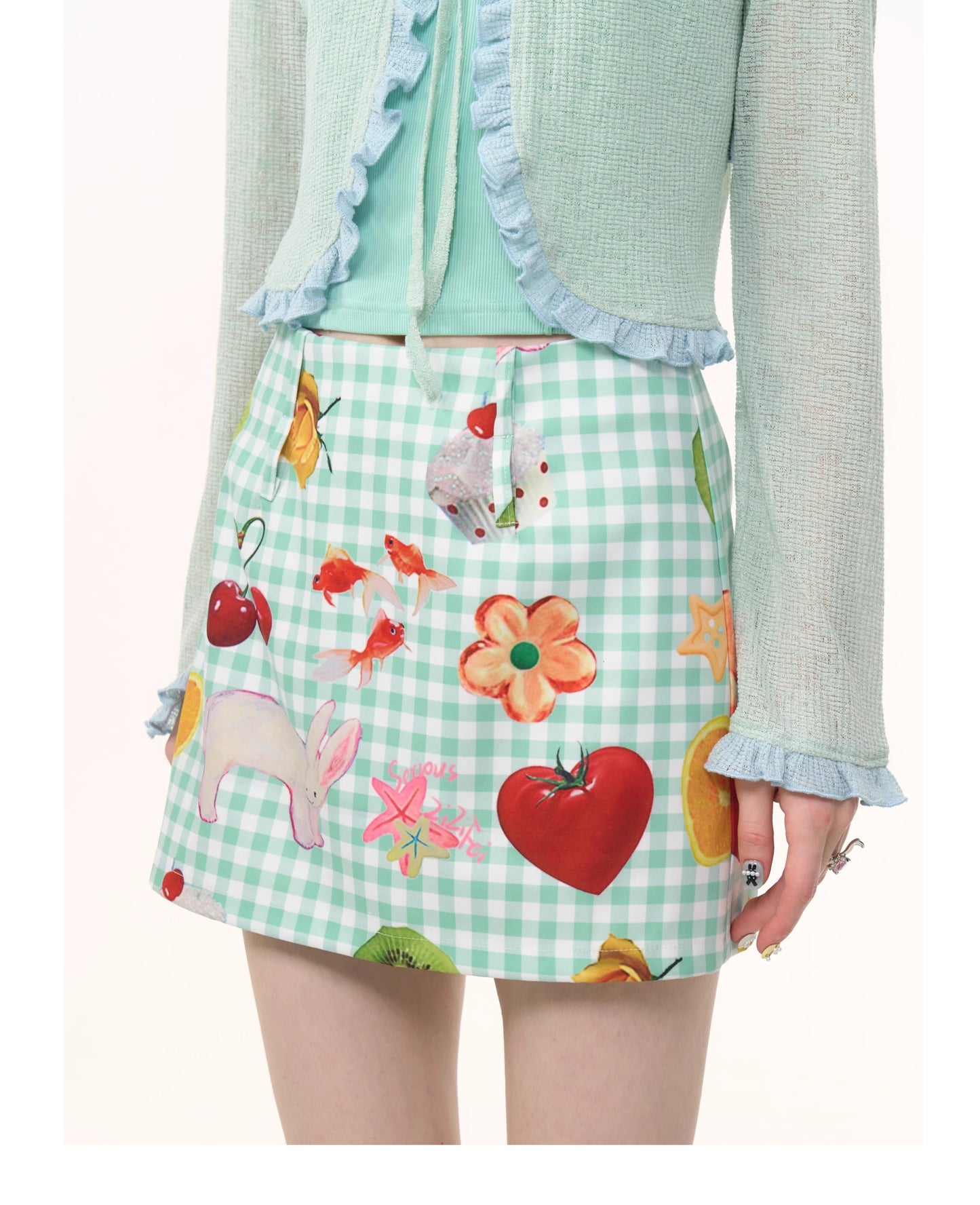 ziziFei Playful Fruit Print High-Waist Mini Skirt
