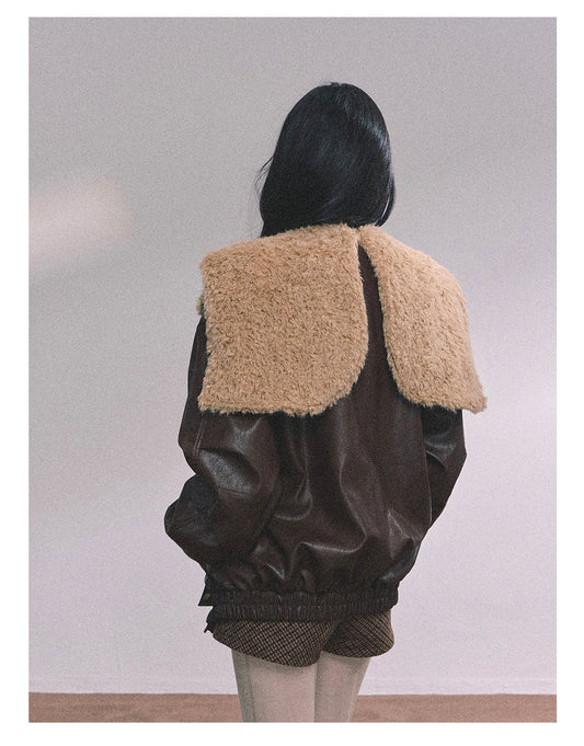 ShaoYeYan Loose Fit Lamb Fur Leather Jacket