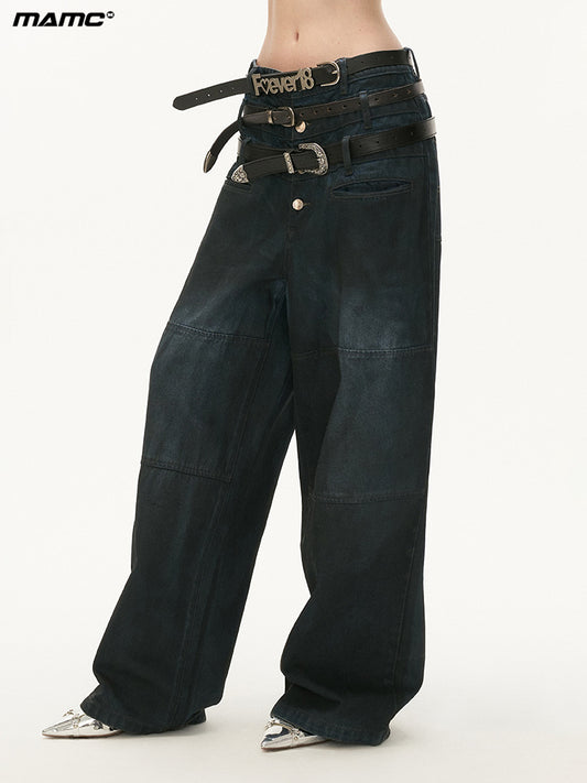 MAMC Three-Waist Retro Wide-Leg Jeans (not include belt)