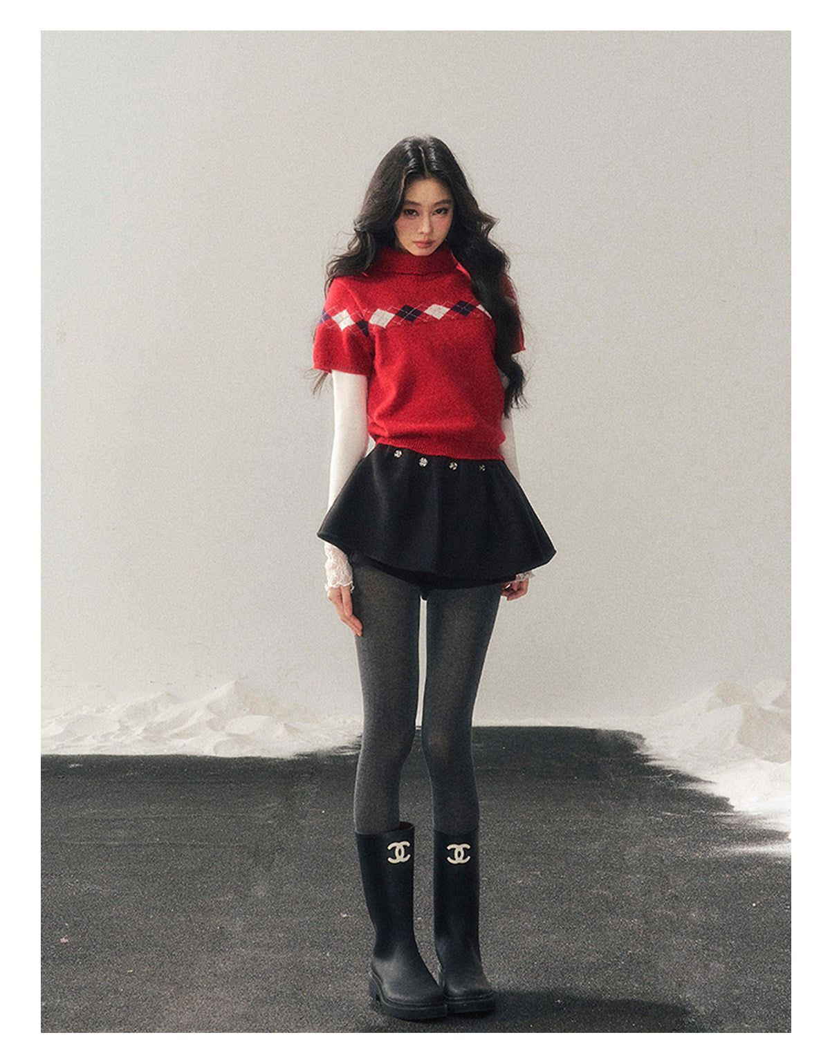 ShaoYeYan Aomalm Snow-Wrapped Christmas Letter Semi-Turtleneck Sweater