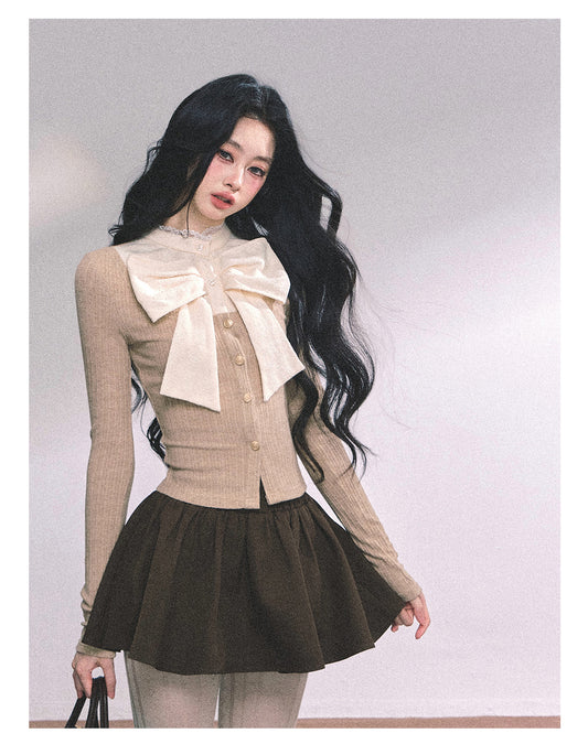 ShaoYeYan Chanson Crêpe Fake Two-Layer French Bow Lace T-Shirt