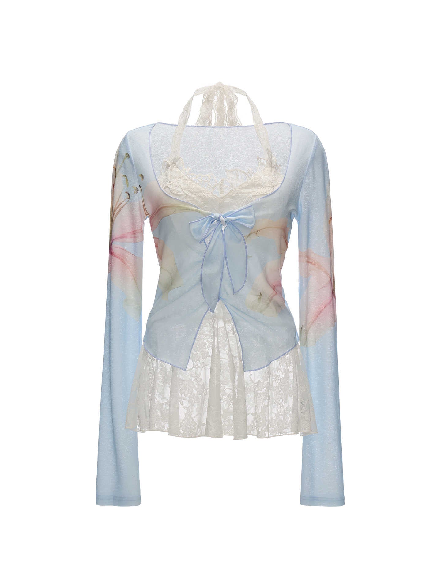 MAMC Sheer Bow Tie Long Sleeve Top