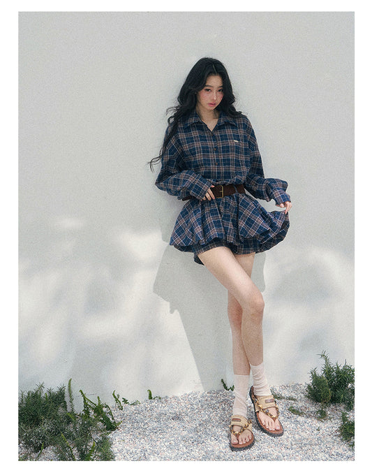 ShaoYeYan Aomalm Rain Traces on Windowpane Plaid Dress