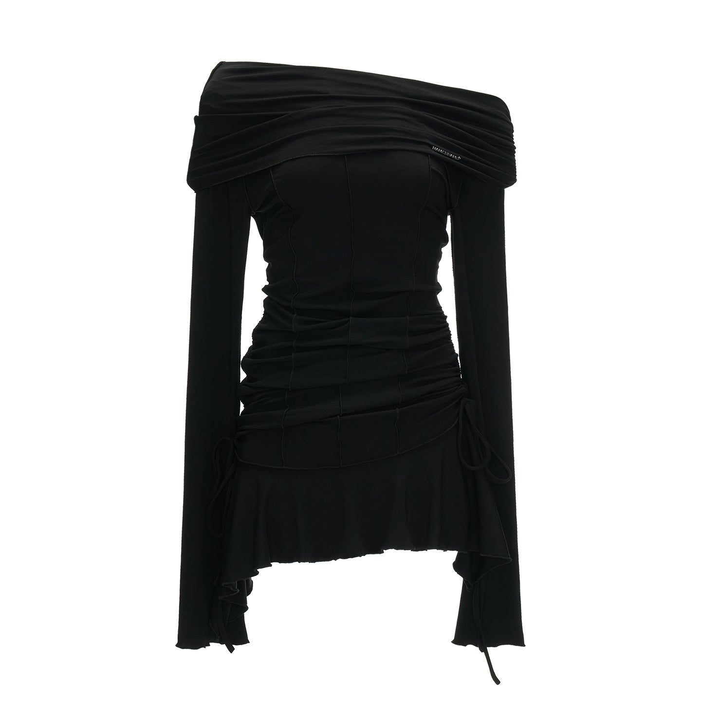 MAMC Asymmetric Shoulder Ruffle Dress